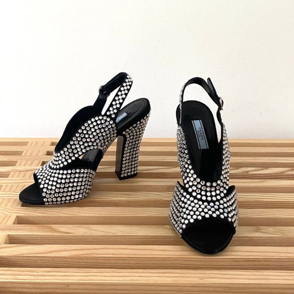 PRADA - Crystal Block Heel Open Toe Pump - Picture 3 of 15